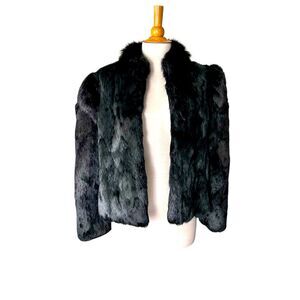 Vintage Black Rabbit Fur Coat - Small